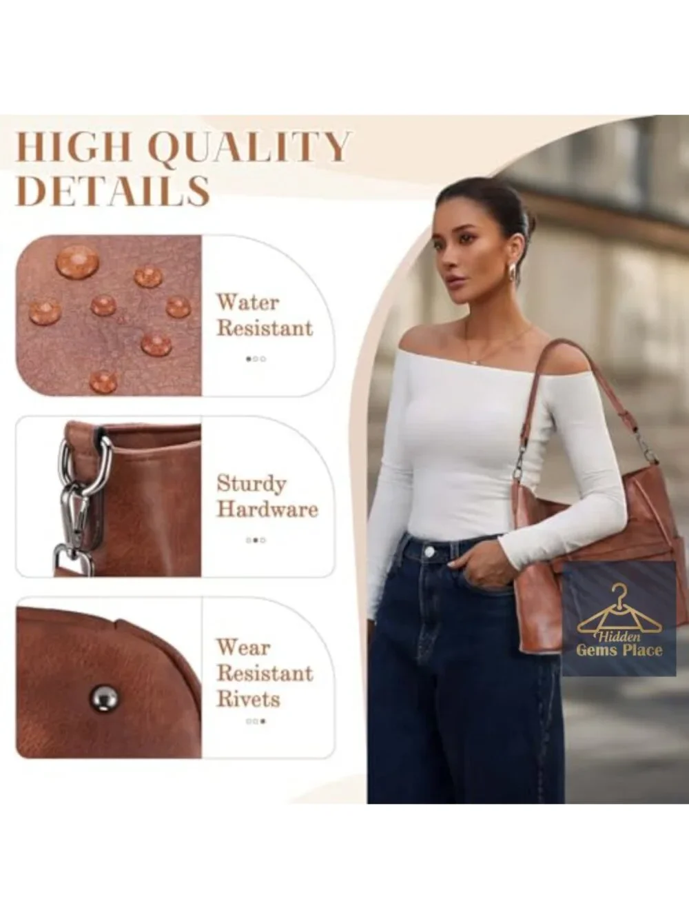 Medium Hobo Bag with Wallet Set, Vegan Leather Crossbody Tote, Detachable